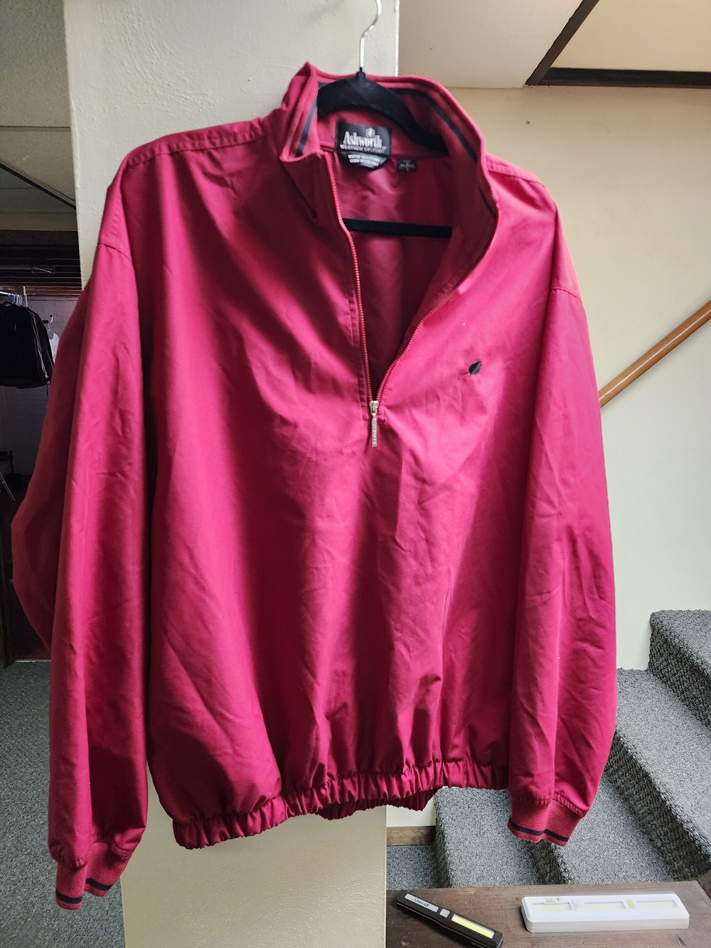 Ashworth Men's Red Quarter-Zip Waterproof Golf Sz L Windbreaker